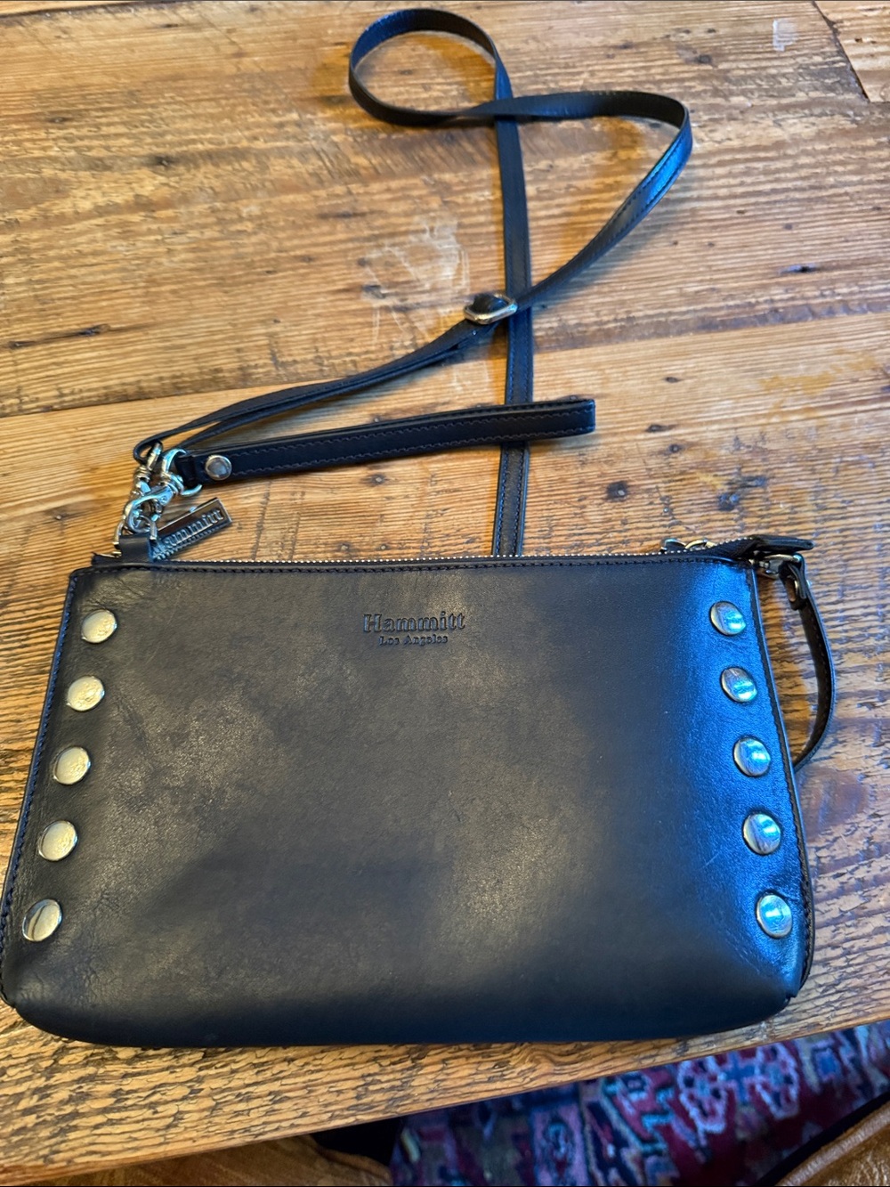 Hammitt Black Leather Crossbody with silver  Studs